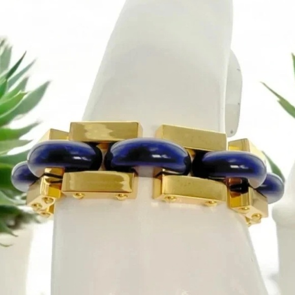 TORY BURCH navy and gold chunky bracelet. NWT - Picture 3 of 15